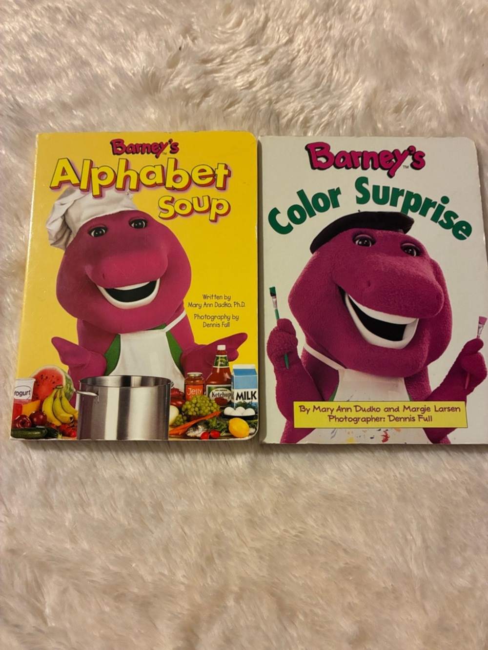 Vintage Barney Board Book Pair with Yellow & White Covers